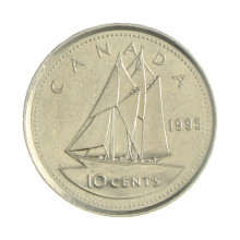 Km#183 10 Cents 1995 MBC Canadá América Níquel 18.03(mm) 2.07(gr)