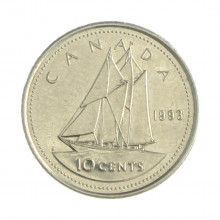 Km#183 10 Cents 1993 MBC Canadá América Níquel 18.03(mm) 2.07(gr)