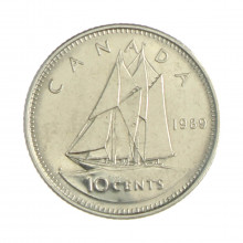 Km#77.2 10 Cents 1989 MBC Canadá América Níquel 18.034(mm) 2.07(gr)