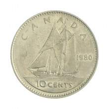 Km#77.2 10 Cents 1980 BC Canadá América Níquel 18.034(mm) 2.07(gr)
