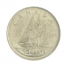 Km#77.2 10 Cents 1980 BC Canadá América Níquel 18.034(mm) 2.07(gr)