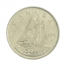 Km#77.2 10 Cents 1980 MBC Canadá América Níquel 18.034(mm) 2.07(gr)