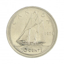 Km#77.2 10 Cents 1979 MBC+ Canadá América Níquel 18.034(mm) 2.07(gr)