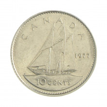 Km#77.1 10 Cents 1977 MBC+ Canadá América Níquel 18.034(mm) 2.07(gr)