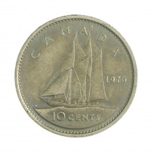 Km#77.1 10 Cents 1976 MBC Canadá América Níquel 18.034(mm) 2.07(gr)
