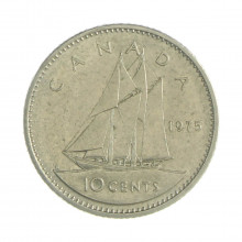 Km#77.1 10 Cents 1975 MBC Canadá América Níquel 18.034(mm) 2.07(gr)