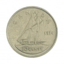 Km#77.1 10 Cents 1974 MBC Canadá América Níquel 18.034(mm) 2.07(gr)