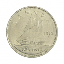 Km#77.1 10 Cents 1973 MBC Canadá América Níquel 18.034(mm) 2.07(gr)