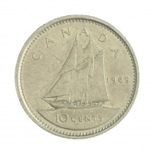 Km#77.1 10 Cents 1969 MBC Canadá América Níquel 18.034(mm) 2.07(gr)