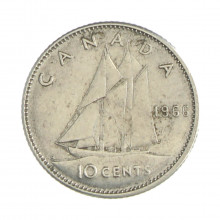 Km#61 10 Cents 1966 MBC Canadá América Prata  0.800 18.034(mm) 2.33(gr)