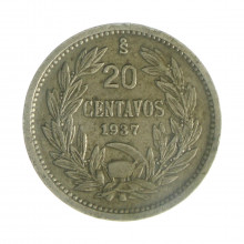 Km#167.3 20 Centavos  1937 So MBC Chile  América  Cupro-Níquel  22.6(mm) 4.5(gr)