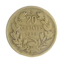 Km#167.1 20 Centavos 1922 So MBC Chile América Cupro-Níquel 22.6(mm) 4.5(gr)