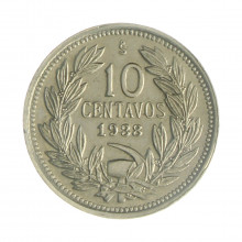 Km#166 10 Centavos  1938 So MBC+ Chile  América  Cupro-Níquel  19.5(mm) 3(gr)