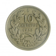 Km#166 10 Centavos  1922 So MBC+ Chile  América  Cupro-Níquel  19.5(mm) 3(gr)