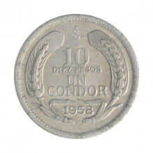 Km#181 10 Pesos  1958 So MBC  Chile  América  Alumínio 29(mm) 3(gr)