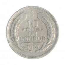 Km#181 10 Pesos  1957 So MBC  Chile  América  Alumínio 29(mm) 3(gr)