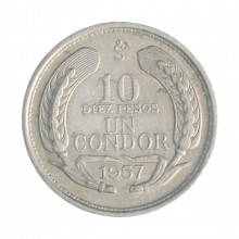 Km#181 10 Pesos  1957 So MBC+ Chile  América  Alumínio 29(mm) 3(gr)