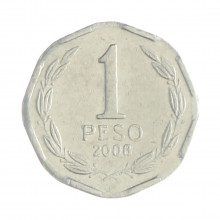 Km#231 1 Peso  2008 So MBC Chile  América  Alumínio 16(mm) 0.7(gr)