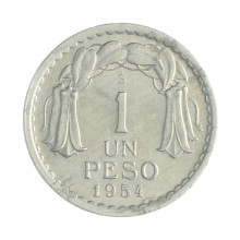 Km#179a 1 Peso  1954 So MBC+ Chile  América  Alumínio 25(mm) 2(gr)