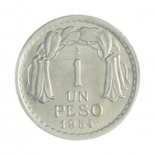 Km#179a 1 Peso  1954 So MBC+ Chile  América  Alumínio 25(mm) 2(gr)