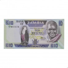 P#26e 10 Kwacha 1986 -1988 D FE Zâmbia África