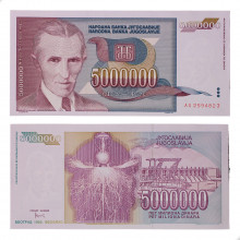 P#121 5 000 000 Dinara 1993 A FE Iugoslávia Europa