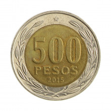 Km#235 500 Pesos  2015 So MBC+ Chile  América  Bimetálico  26(mm) 6.5(gr)