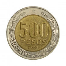 Km#235 500 Pesos  2015 So MBC Chile  América  Bimetálico  26(mm) 6.5(gr)