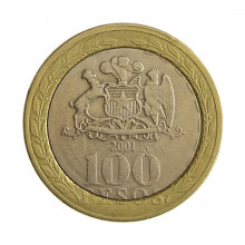 Km#236 100 Pesos  2001 So MBC  Chile  América  Bimetálico  23.5(mm) 7.58(gr)