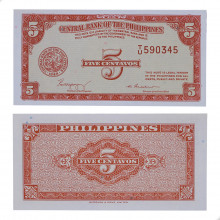 P#126a 5 Cents 1953 FE Filipinas Ásia