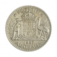 Km#60 1 Florin 1957 MBC Austrália Oceania Prata 0.5 28.5(mm) 11.31(gr)