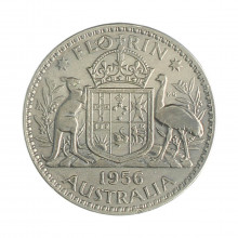 Km#60 1 Florin 1956 MBC Austrália Oceania Prata 0.5 28.5(mm) 11.31(gr)