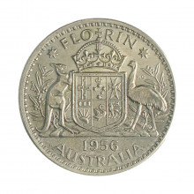 Km#60 1 Florin 1956 MBC Austrália Oceania Prata 0.5 28.5(mm) 11.31(gr)