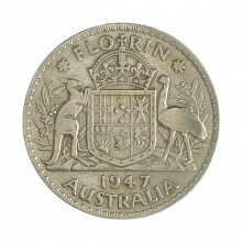 Km#40a 1 Florin 1947 MBC Austrália Oceania Prata 0.5 28.5(mm) 2.3(gr)