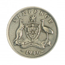 Km#38a 6 Pence 1946 MBC Austrália Oceania Prata 0.5 19(mm) 2.83(gr)