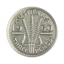 Km#57 3 Pence 1960 MBC Austrália Oceania Prata 0.5 16(mm) 1.41(gr)