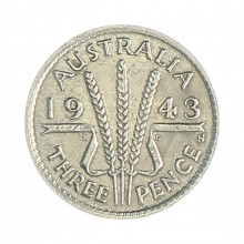 Km#37 3 Pence 1943 S MBC Austrália Oceania Prata 0.925 16(mm) 1.41(gr)