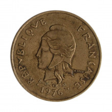 Km#15 100 Francs 1976 MBC+ Nova Caledônia Oceania Níquel com revestimento de latão 30(mm) 10(gr)