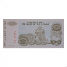 P#R25 100 000 000 Dinara 1993 SOB+ Croácia Europa