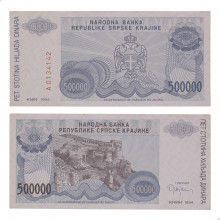 P#R32 500 000 Dinara 1994 SOB/FE Croácia Europa C/Manchas