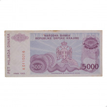 P#R20 5 000 Dinara 1993 MBC/SOB Croácia Europa C/Manchas