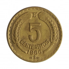 Km#190 5 Centésimos 1966 SO MBC+ Chile América Bronze alumínio 23(mm) 4(gr)