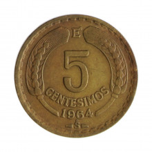 Km#190 5 Centésimos 1964 SO MBC+ Chile  América  Bronze alumínio 23(mm) 4(gr)