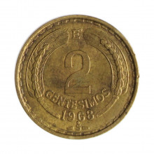 Km#193 2  Centésimos 1968 SO MBC Chile  América  Bronze alumínio 20(mm) 3(gr)
