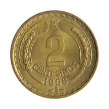 Km#193 2 Centésimos 1968 SO MBC+ Chile América Bronze alumínio 20(mm) 3(gr)