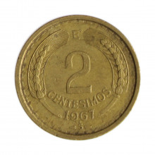 Km#193 2  Centésimos 1967 SO MBC  Chile  América  Bronze alumínio 20(mm) 3(gr)