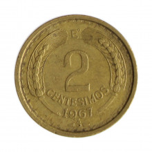 Km#193 2 Centésimos 1967 SO MBC Chile América Bronze alumínio 20(mm) 3(gr)