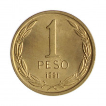 Km#216.2 1 Peso  1991 SO MBC+ Chile  América  Bronze alumínio 17(mm) 2(gr)