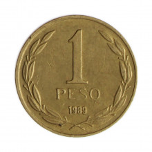Km#216.2 1 Peso  1989 SO MBC Chile  América  Bronze alumínio 17(mm) 2(gr)
