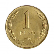 Km#216.2 1 Peso  1989 SO MBC+ Chile  América  Bronze alumínio 17(mm) 2(gr)